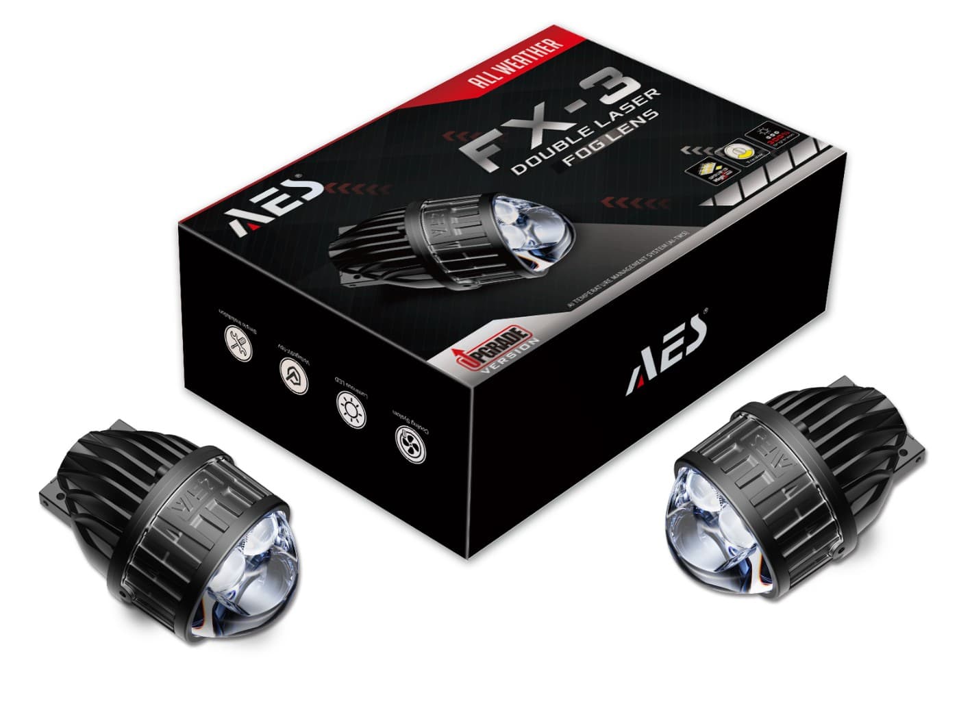 ไฟตัดหมอกรถยนต์ AES FX-3 แบบเลเซอร์คู่ 6000K/4300K/3000K 65W ลำแสงสูง/ต่ำ 50W BI LED